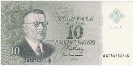 10 Markkaa 1963 Litt.A AÅ0846366* kl.9