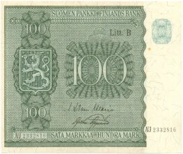 100 Markkaa 1945 Litt.B AU2332816 kl.8