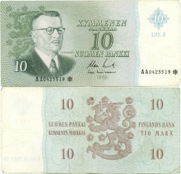 10 Markkaa 1963 Litt.A AA0425519* kl.4