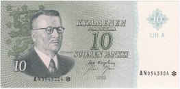 10 Markkaa 1963 Litt.A AN0543324* kl.8-9