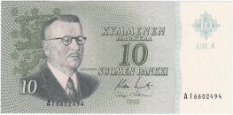 10 Markkaa 1963 Litt.A AI6602494 kl.8-9