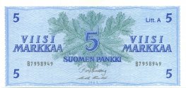 5 Markkaa 1963 Litt.A B7958949 kl.8-9