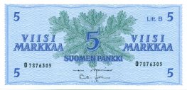 5 Markkaa 1963 Litt.B O7876305 kl.8