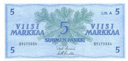 5 Markkaa 1963 Litt.A O9175024 kl.8