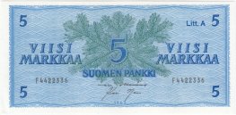 5 Markkaa 1963 Litt.A F4422336 kl.8-9