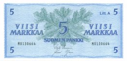 5 Markkaa 1963 Litt.A M8130664 kl.8-9