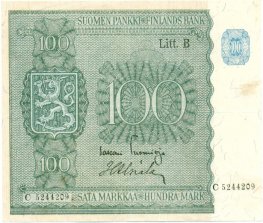 100 Markkaa 1945 Litt.B C5244209 kl.5