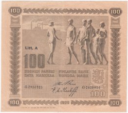 100 Markkaa 1922 Litt.A G0856925 kl.6