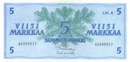 5 Markkaa 1963 Litt.A A6000017 kl.9