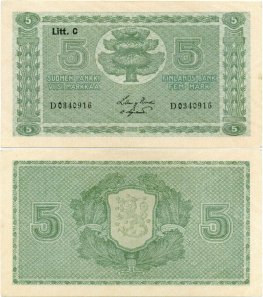 5 Markkaa 1922 Litt.C D0340916 kl.7
