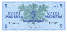 5 Markkaa 1963 Litt.B O7876304 kl.8