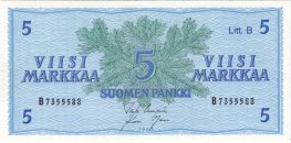 5 Markkaa 1963 Litt.B B7355588 kl.8-9