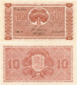 10 Markkaa 1945 Litt.A E4942689 kl.9