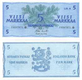 5 Markkaa 1963 Litt.A F0267871* kl.8-9