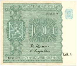 100 Markkaa 1945 Litt.A E2516978 kl.7