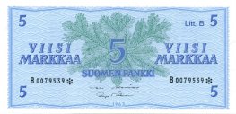 5 Markkaa 1963 Litt.B B0079539* kl.9