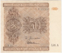 50 Markkaa 1945 Litt.A B4357493 kl.8
