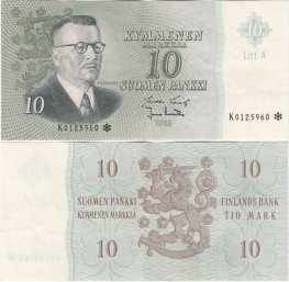 10 Markkaa 1963 Litt.A K0125960* kl.6