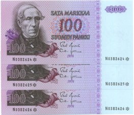 100 Markkaa 1976 N038262X* kl.9