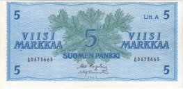 5 Markkaa 1963 Litt.A A0673663 kl.8